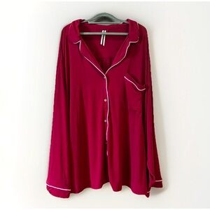 Anthropologie Red Pajama Top with White Trim